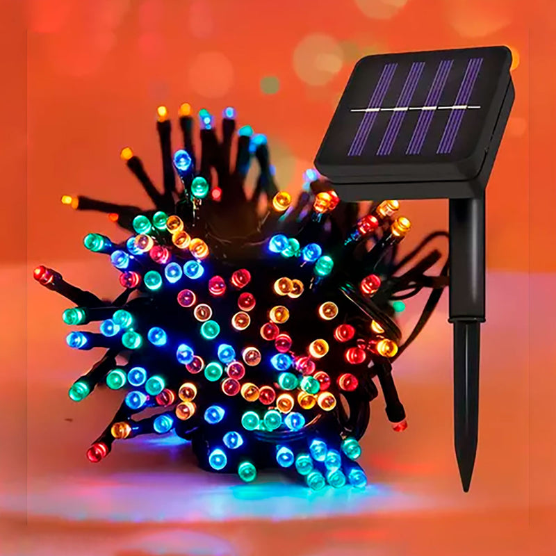 Tira De 200 Luces Led Navideñas Multicolor Panel Solar 20 metros
