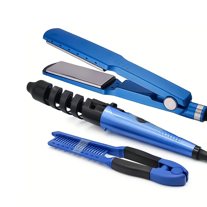 Trio Plancha Alisador Nano Rizador Ondulador Peineta Tenaza