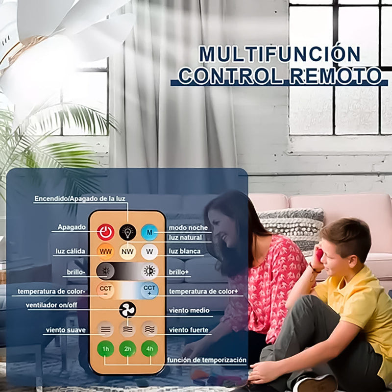 Foco LED Ventilador de Techo Control Remoto Luz Cálida Fría 40W 3 velocidades