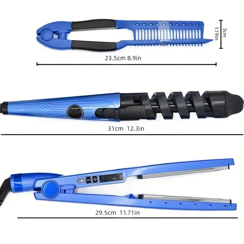 Trio Plancha Alisador Nano Rizador Ondulador Peineta Tenaza
