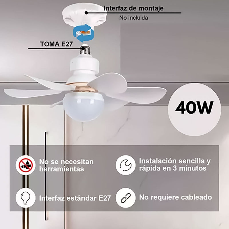Foco LED Ventilador de Techo Control Remoto Luz Cálida Fría 40W 3 velocidades