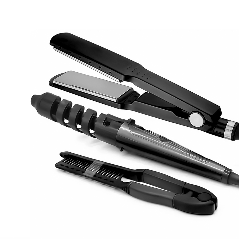 Trio Plancha Alisador Nano Rizador Ondulador Peineta Tenaza