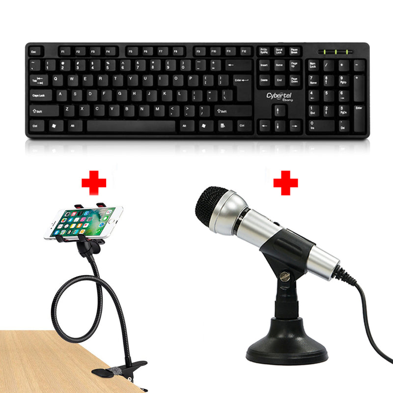 Teclado USB para PC + Micrófono Pedestal + Sujetador Flexible