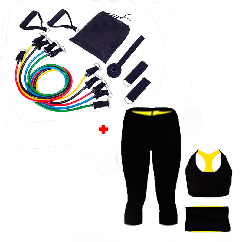 Ropa deportiva (top+pantaloneta+faja) + Set 5 ligas de Resistencia