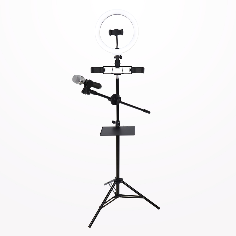 Aro De Luz LED 26cm + Trípode + 3 Porta Celular + 1 Porta Micrófono + 1 Bandeja K10-120DZ