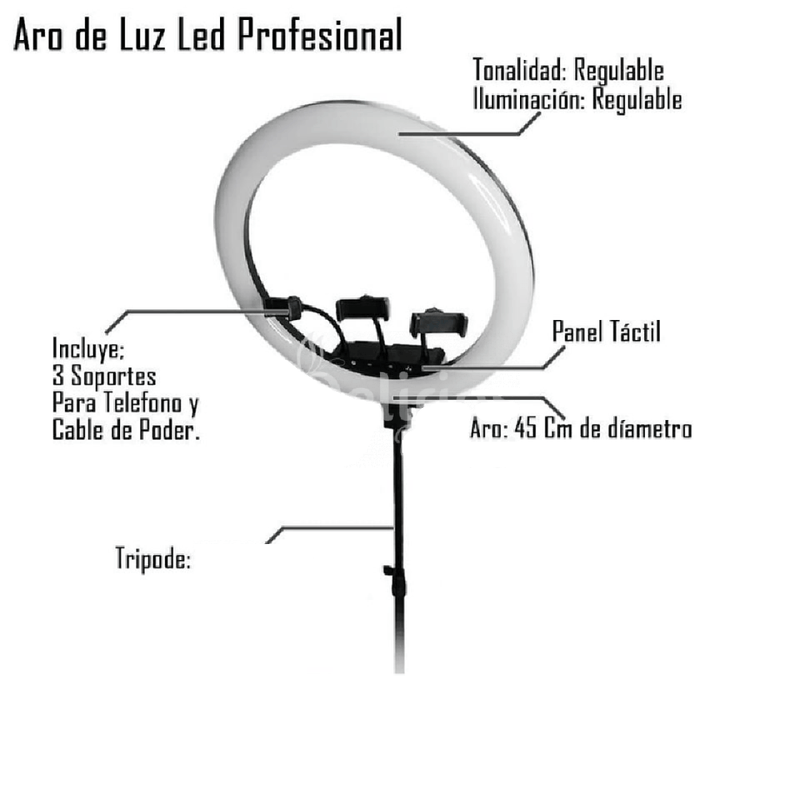 Aro de Luz LED 45cm PROFESIONAL Joy Room + Trípode + 3 Holders + Panel Táctil + Control Remoto JR-ZS228-AKL05