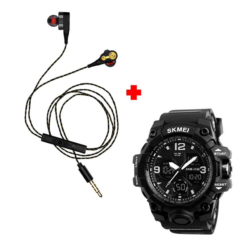 Reloj Dual SKMEI 1155 + Audífono de Doble Bocina