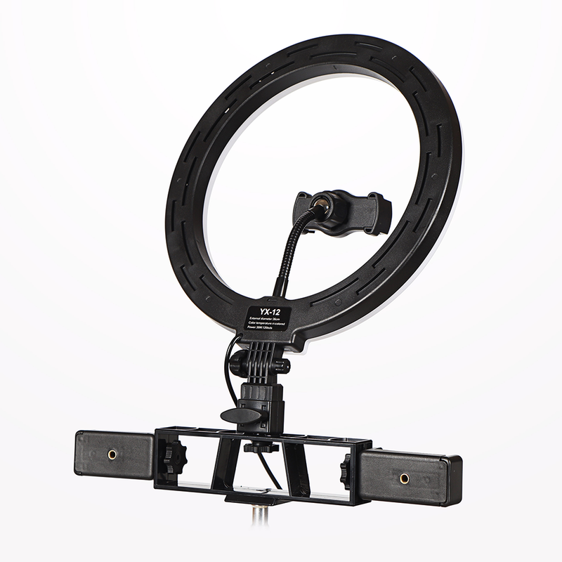 Aro De Luz LED 26cm + Trípode + 3 Porta Celular + 1 Porta Micrófono + 1 Bandeja K10-120DZ