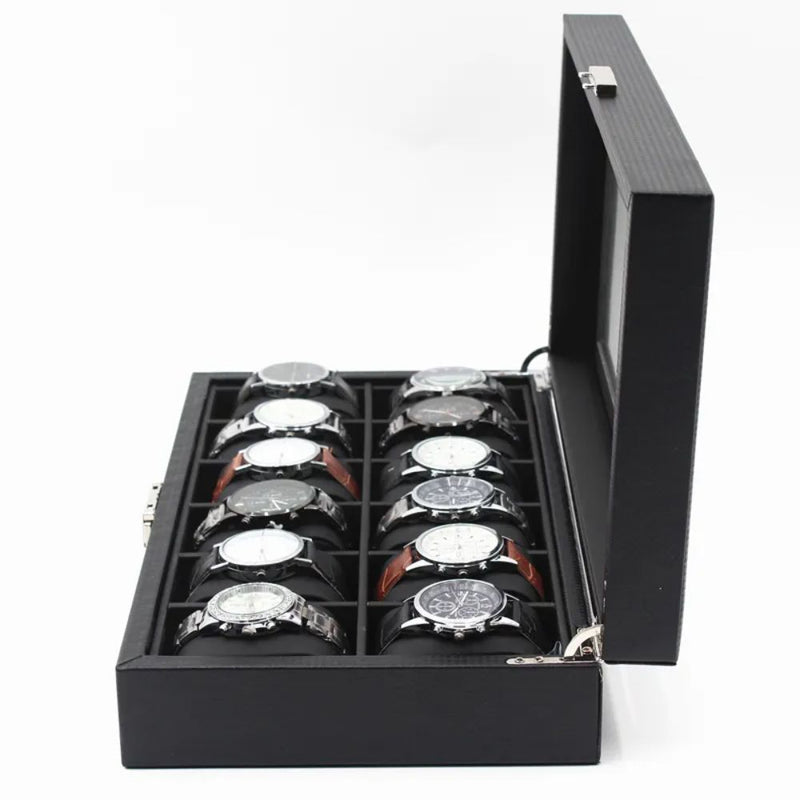 Organizador de 12 Relojes con Detalles en Fibra de Carbono MOD2