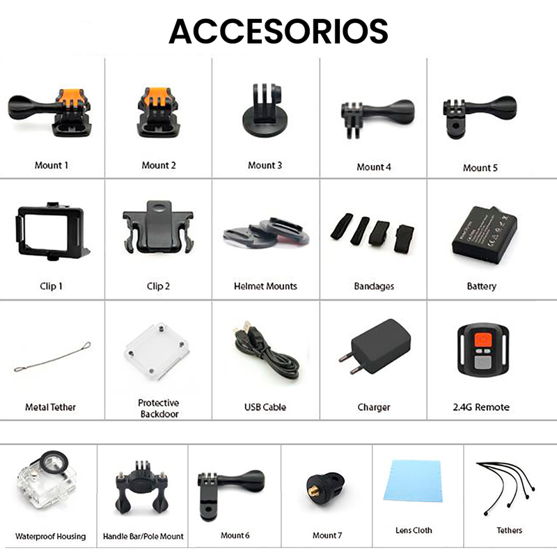 Cámara de Acción Eken H9R 4K  + Kit Maletín de 50 Accesorios para Cámara de Acción