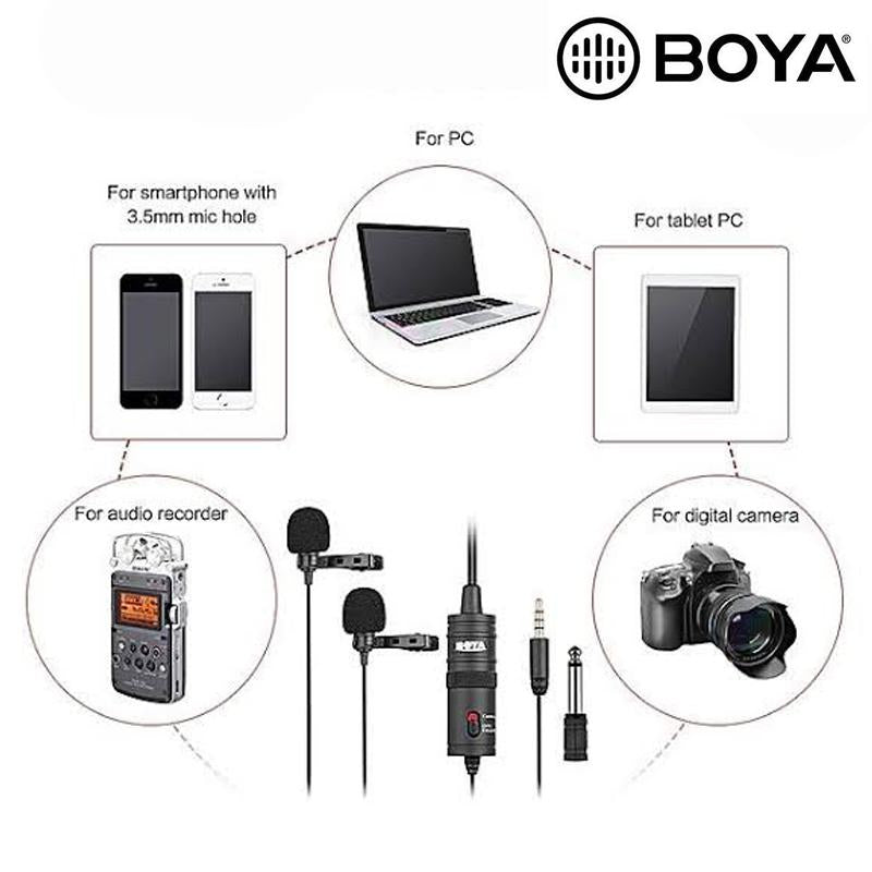 Microfono Solapero BOYA BY-M1DM Doble Para Camaras, Smartphones, Grabadores , PC