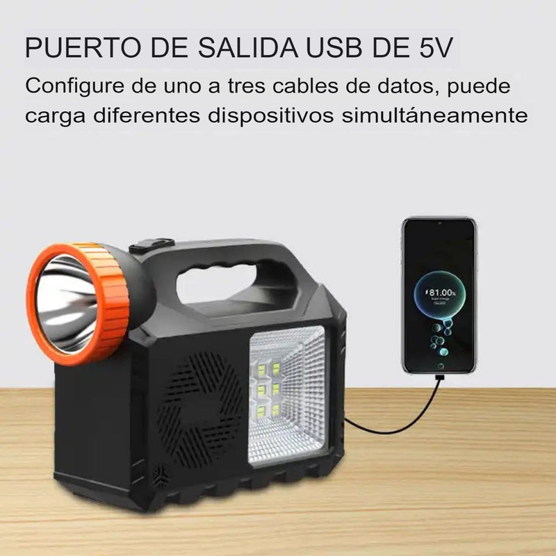 Kit Solar Portatil Parlante Bluetooth Linterna con 3 Focos más Power Bank más Panel solar