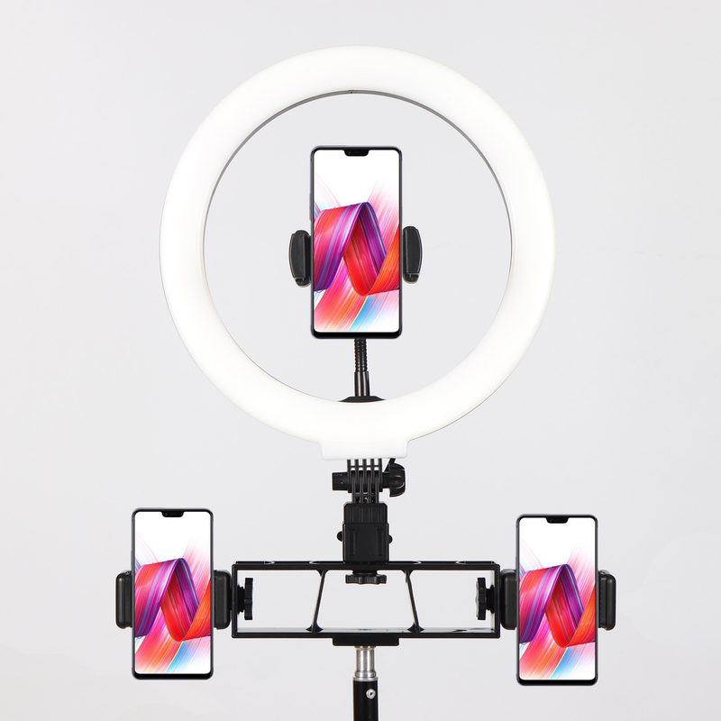 Aro De Luz LED 26cm + Trípode + 3 Porta Celular + 1 Porta Micrófono + 1 Bandeja K10-120DZ