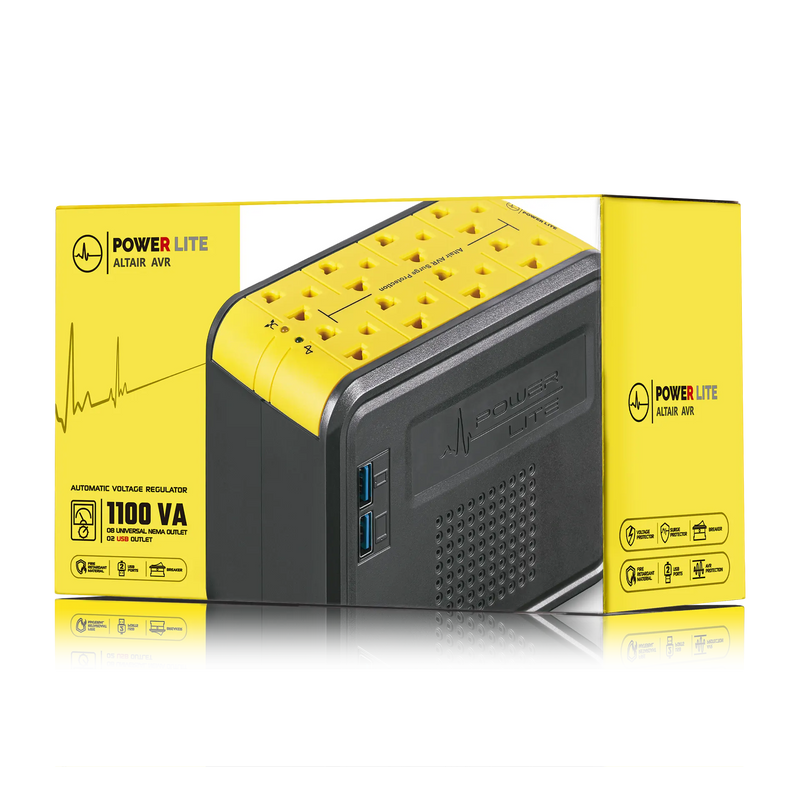 Estabilizador Power Lite PLI1100 8 Salidas 220v 2 Salidas USB 1000VA