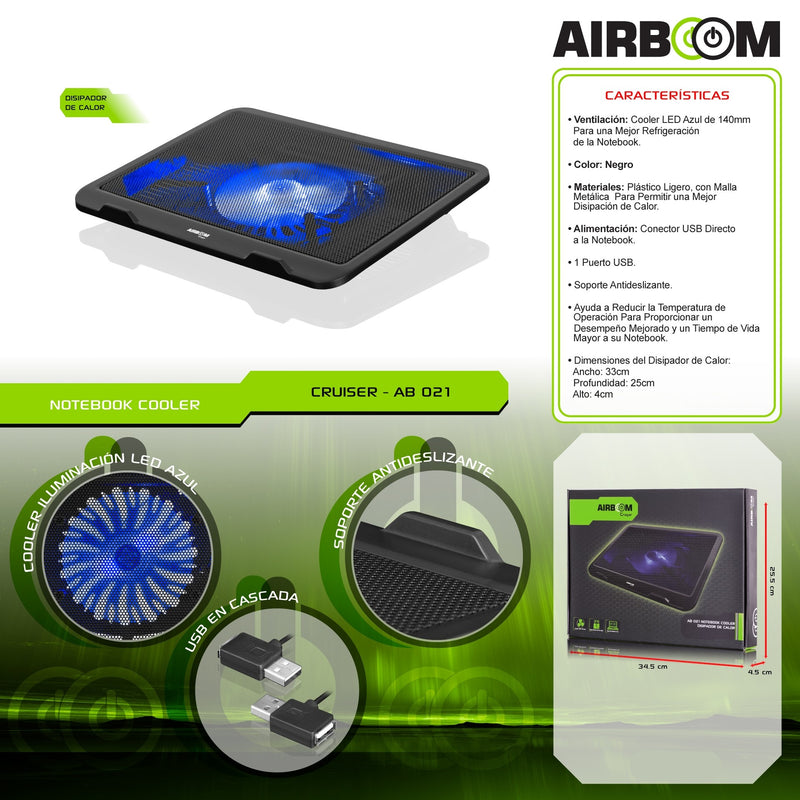 Cooler para Laptop Air Boom AB 021 Luz LED